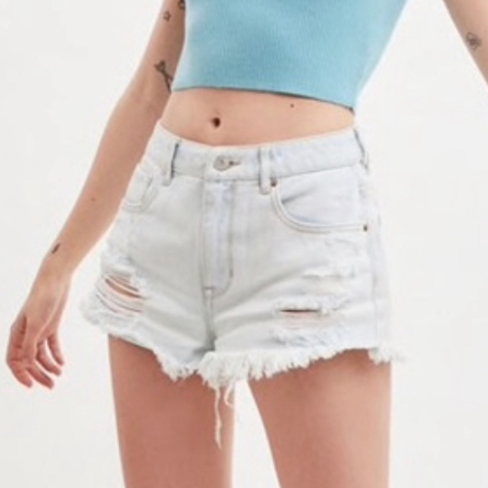 PacSun Mid Rise Light Wash Ripped Jean Shorts